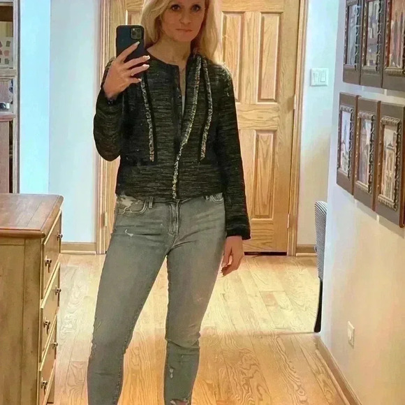 Vince Black Off White Zip Up Tweed Jacket/Blazer with leather trim Size 2. - Picture 9 of 12